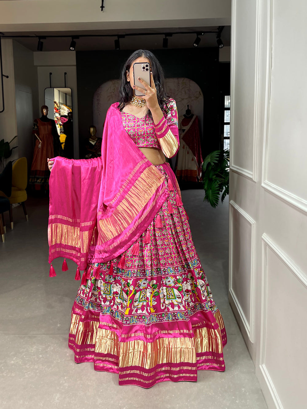 Pink Color Patola Printed Gaji Silk New Arrivals Lehenga Choli