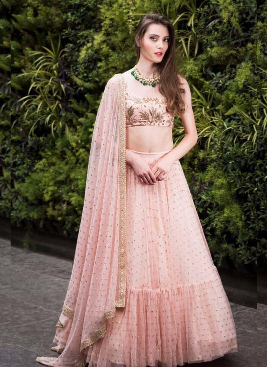 Pink Color Georgette Base Designer Party Wear Ruffle Lehenga Choli