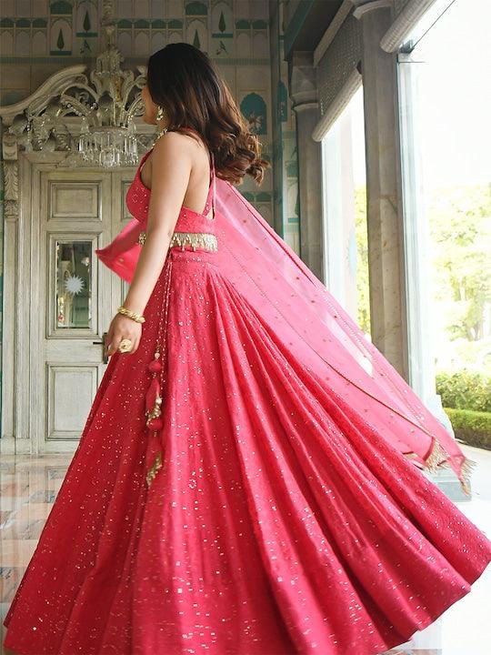 Pink color Georgette Lucknowi flared lehenga choli