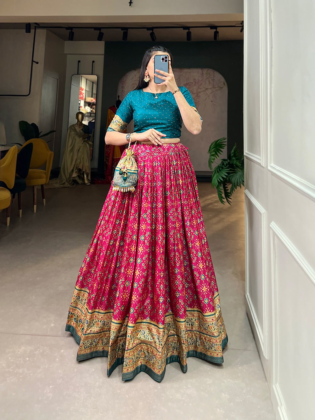 Pink Color Ikkat Patola Co-ord Set Lehenga
