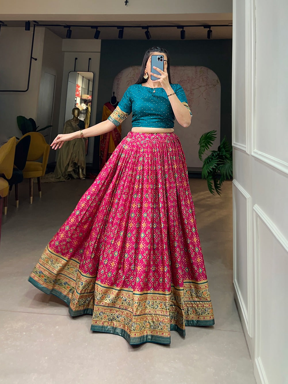 Pink Color Ikkat Patola Co-ord Set Lehenga