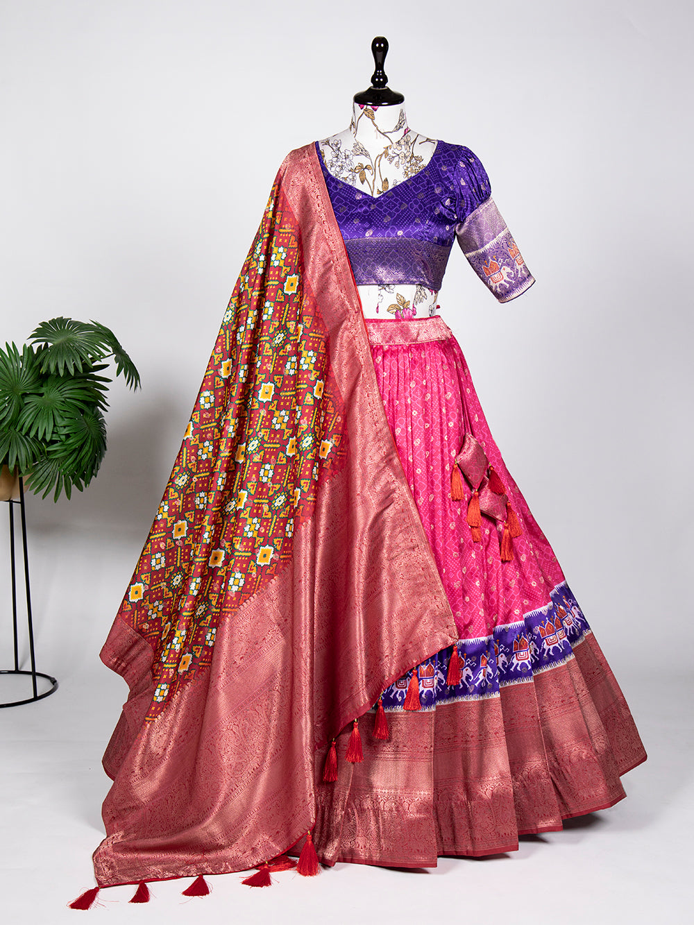 Pink Color Weaving Work With Digital Print Jacquard Silk Dhvani Set Lehenga Choli