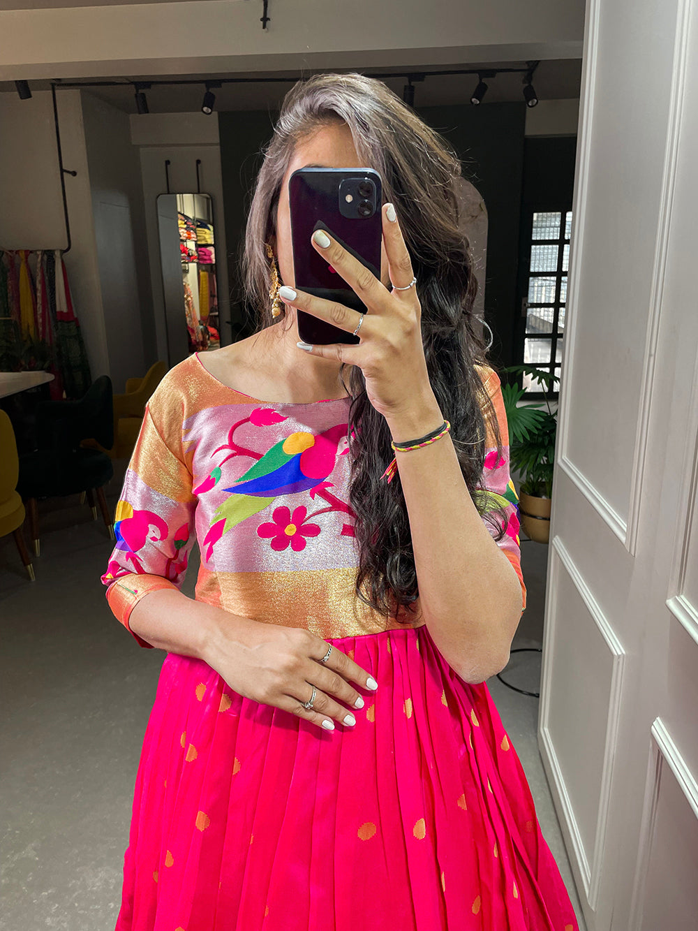 Pink Color Weaving Zari Work Jacquard Silk Paithani Gown