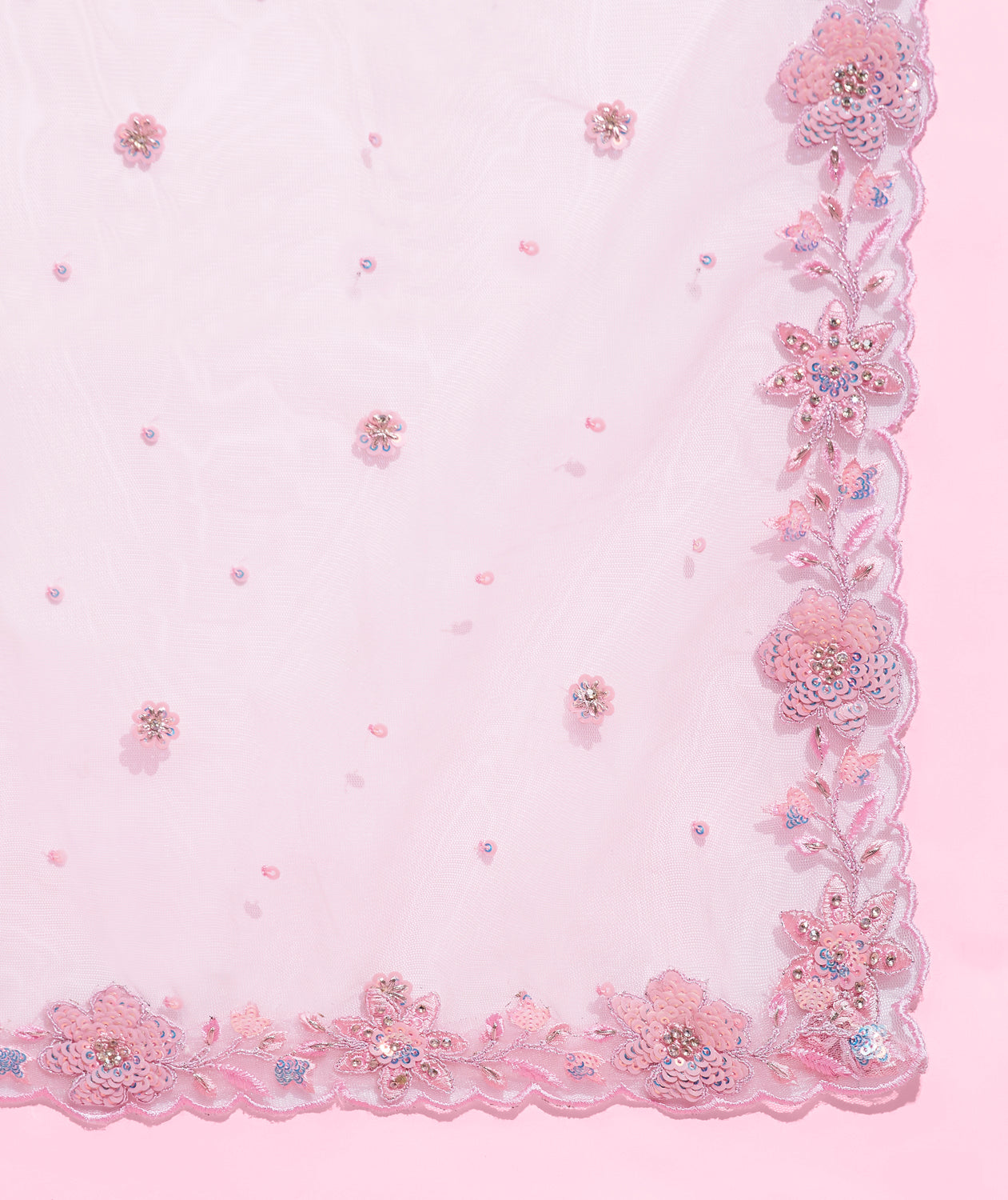 Pink Color Net Sequins Work Semi-Stitched Lehenga