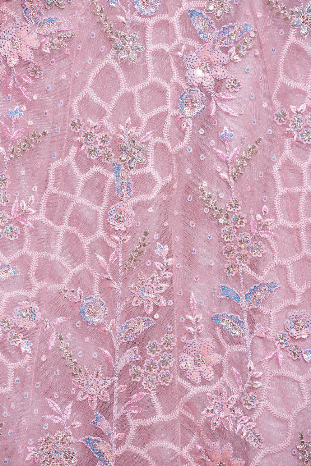 Pink Color Net Sequins Work Semi-Stitched Lehenga