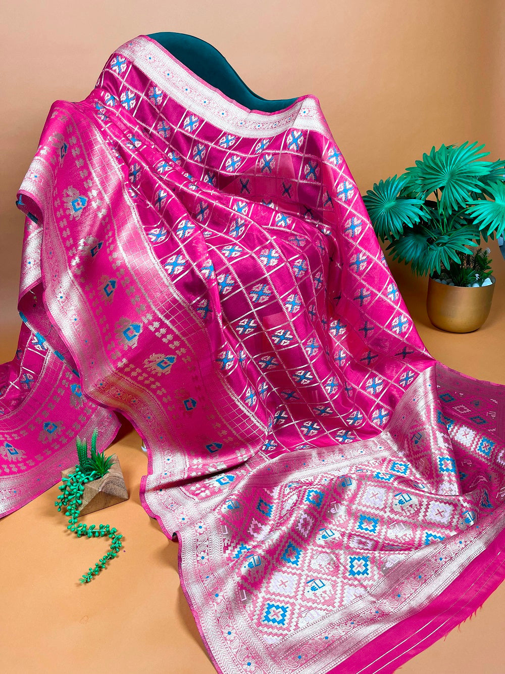 Pink Color Weaving Work Organza Saree