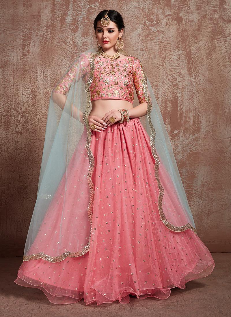 Pink Color Party Wear Net Base Full Flared Lehenga Choli