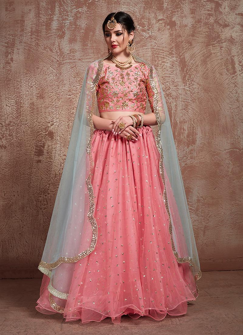 Pink Color Party Wear Net Base Full Flared Lehenga Choli