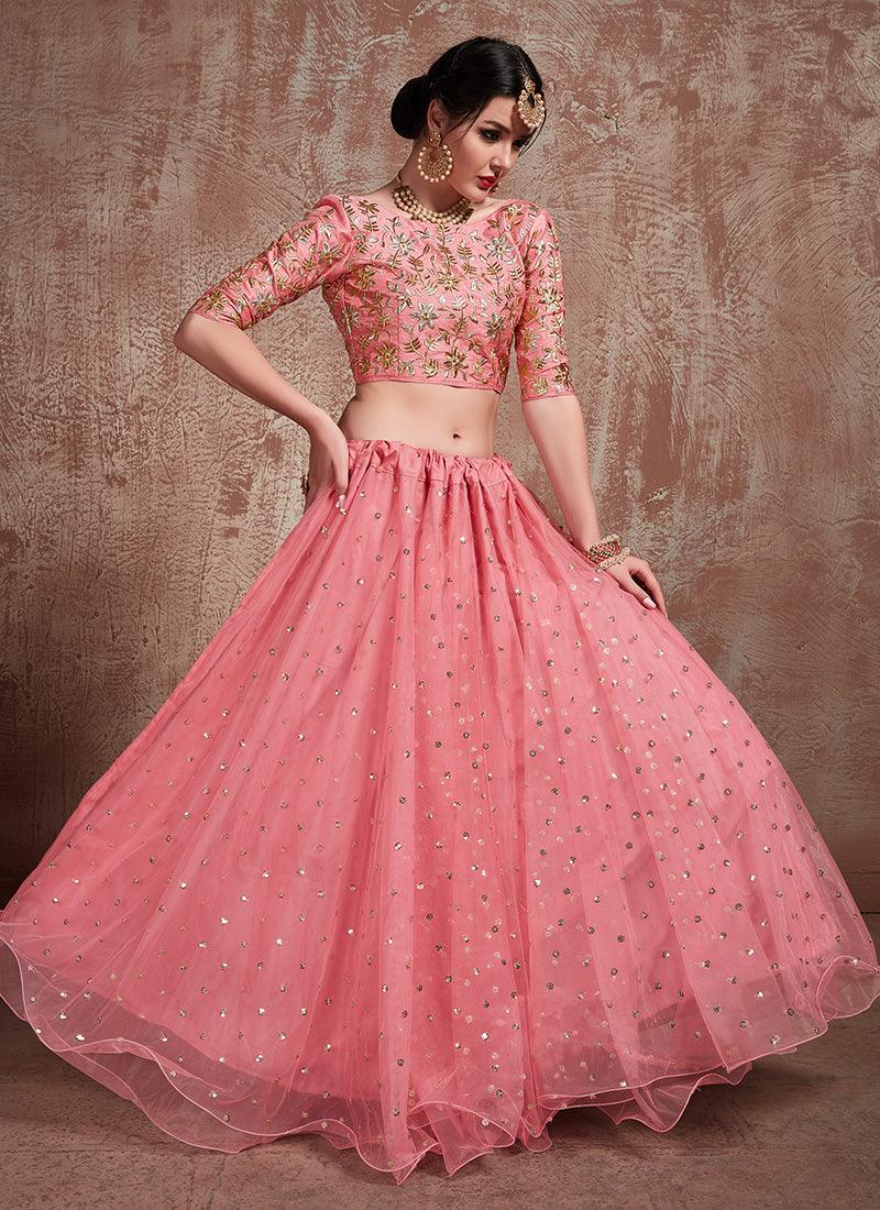 Pink Color Party Wear Net Base Full Flared Lehenga Choli