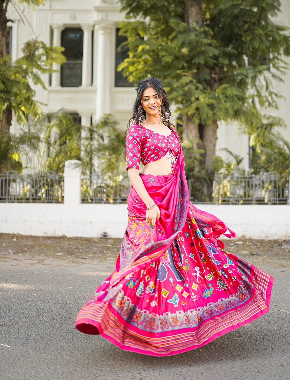 Pink Color Patola Printed and foil work Silk Lehenga