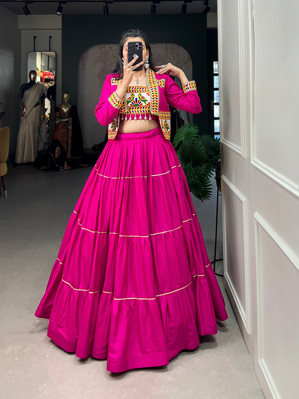 Pink Color Plain With Gota Patti Rayon Two Piece Chaniya Choli