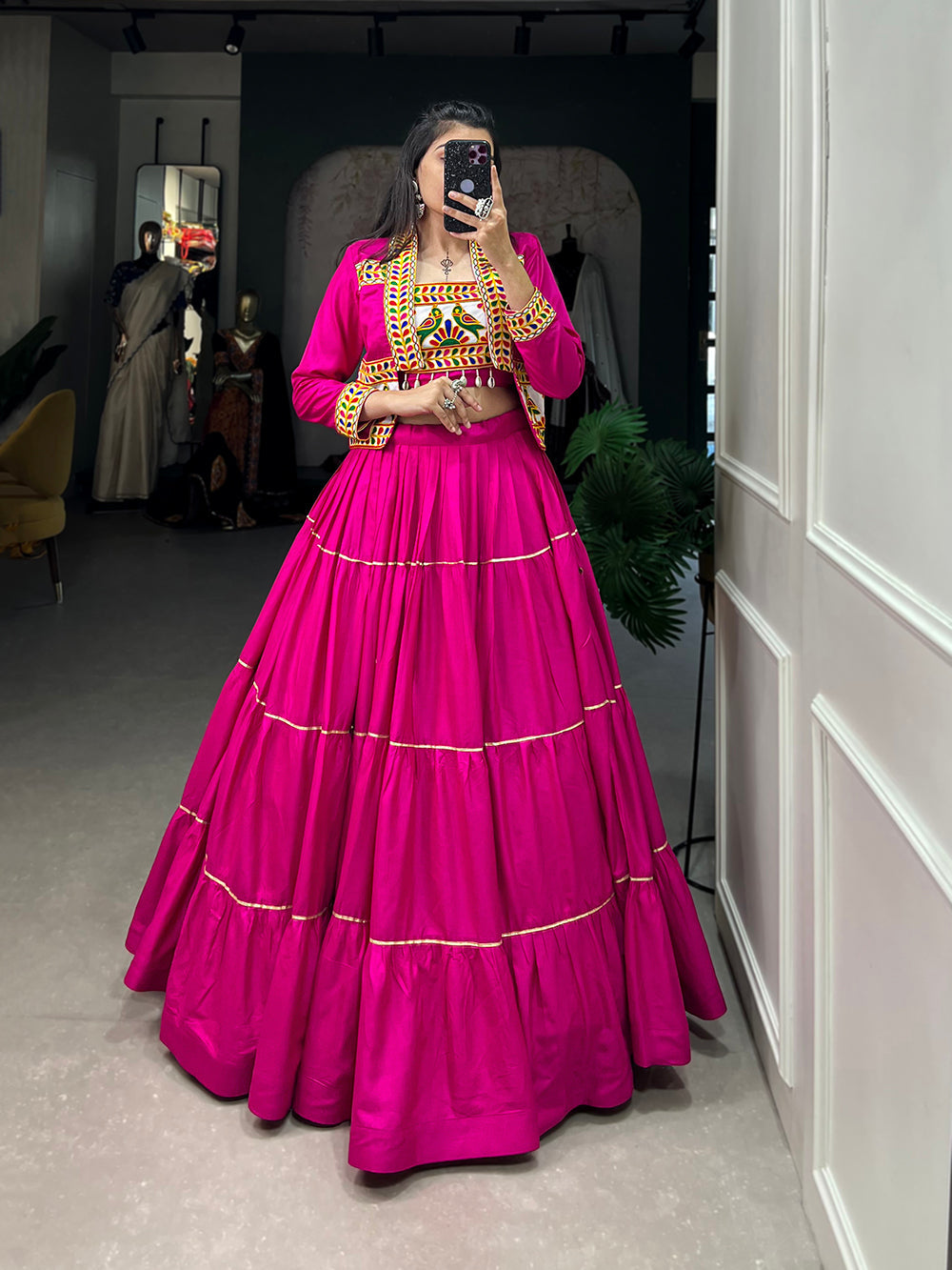 Pink Color Plain With Gota Patti Rayon Two Piece Chaniya Choli