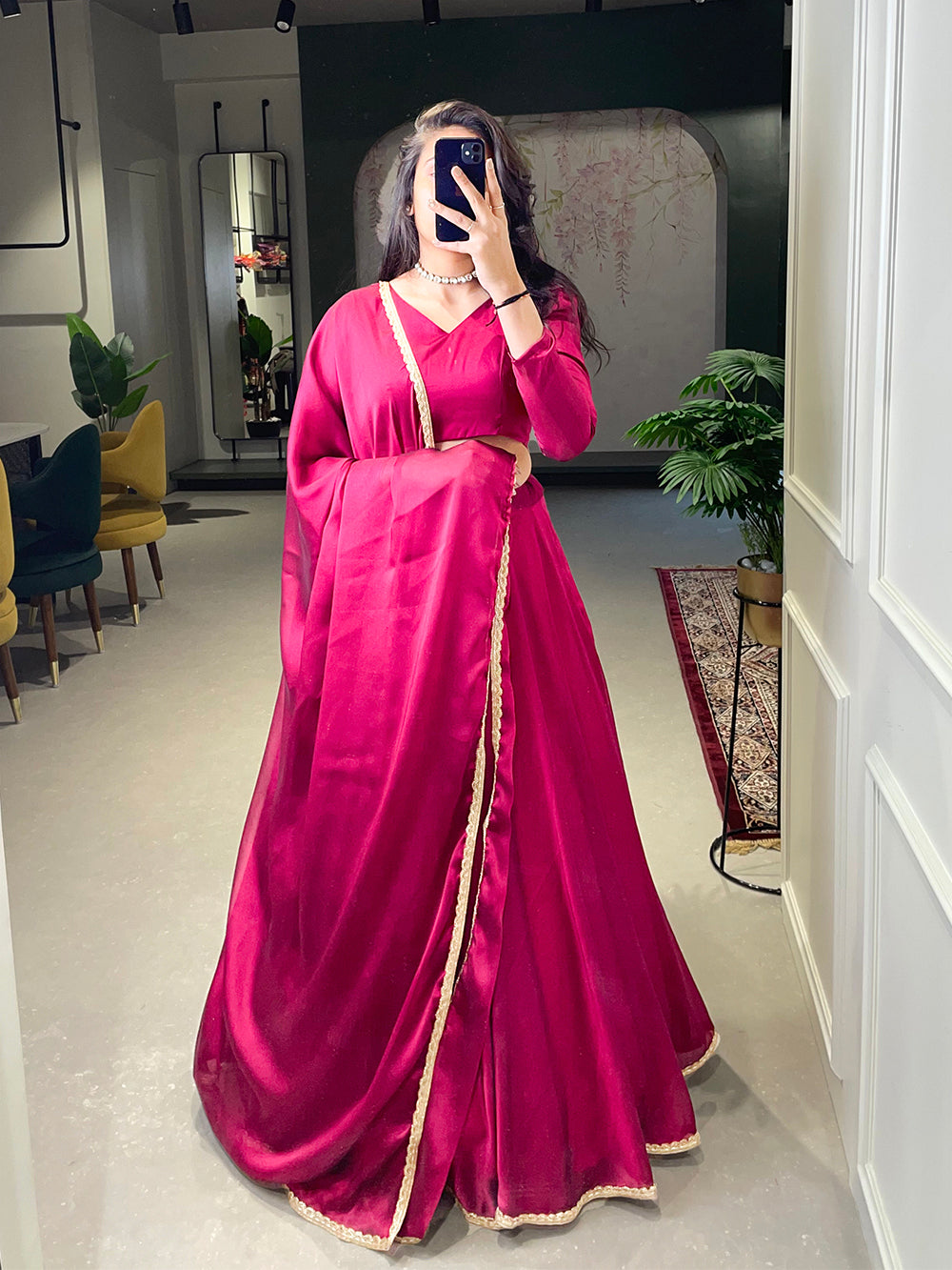 Pink Color Simple Rangoli Silk Party Wear Lehenga Choli