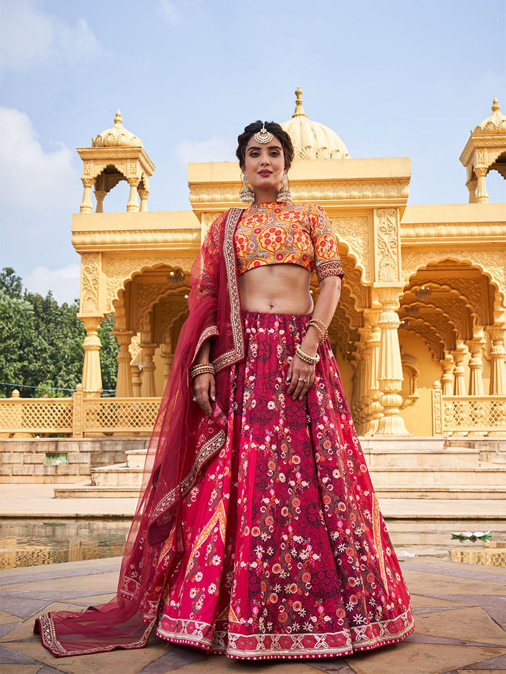Pink Color Printed Vaishali Silk Lehenga Choli Set