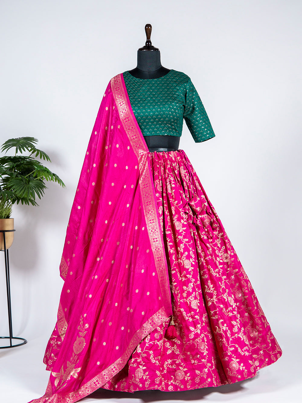 Pink Color Weaving work Jacquard Lehenga Choli