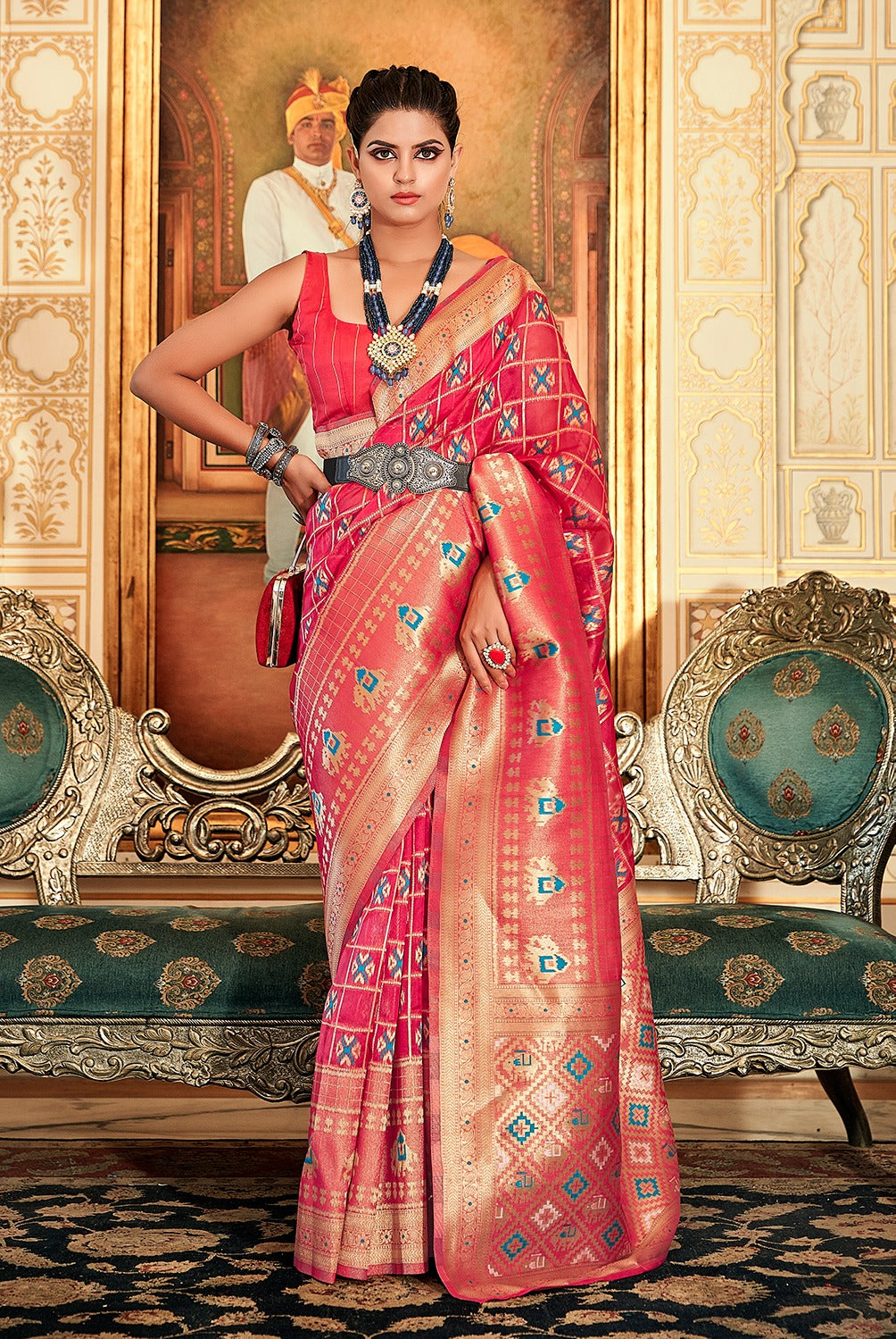 Pink Color Weaving Work Organza Saree