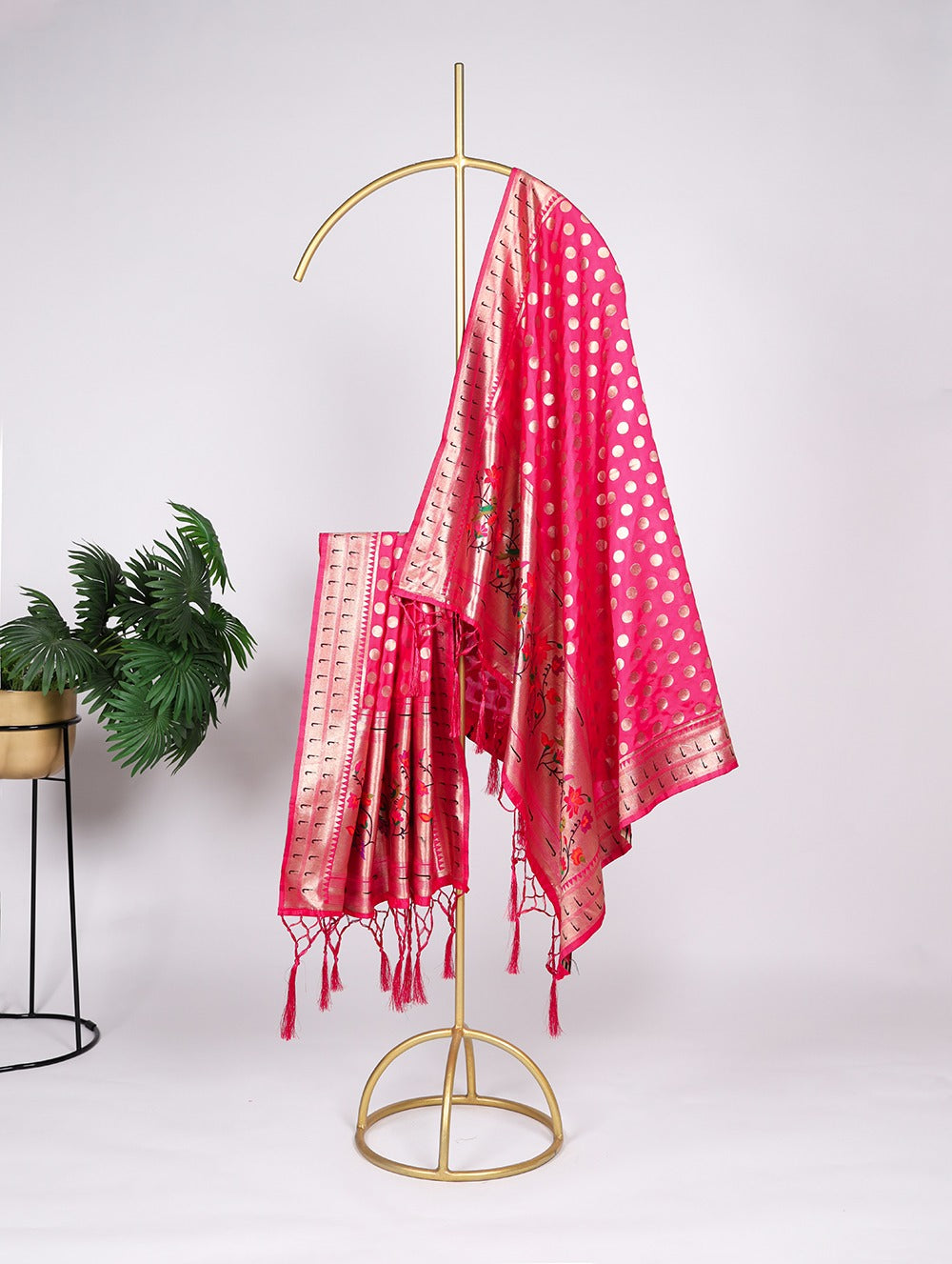 Pink Color Weaving Zari Work Jacquard Paithani Dupatta With Tassels
