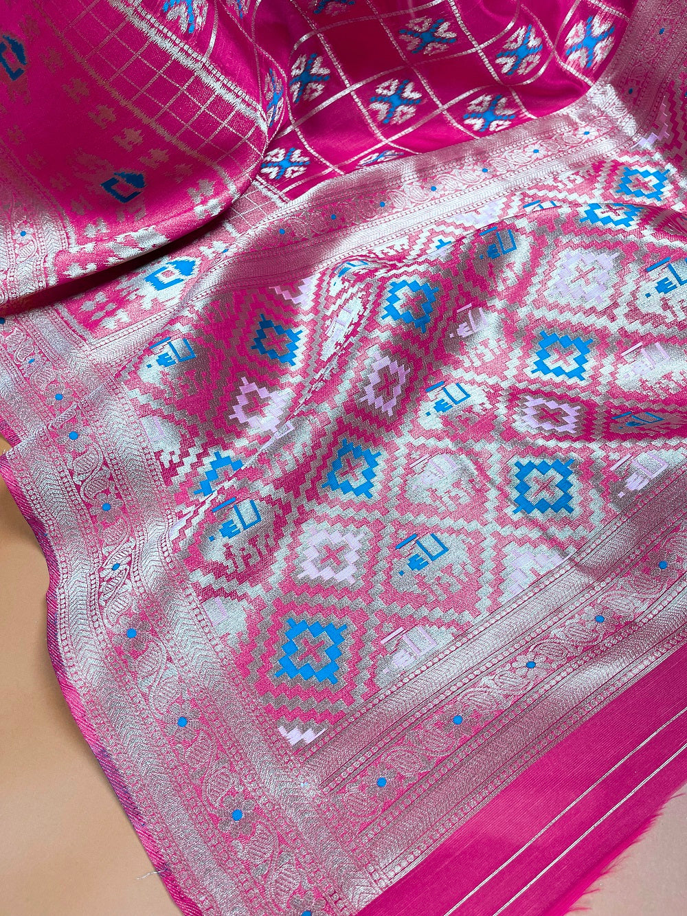 Pink Color Weaving Work Organza Saree