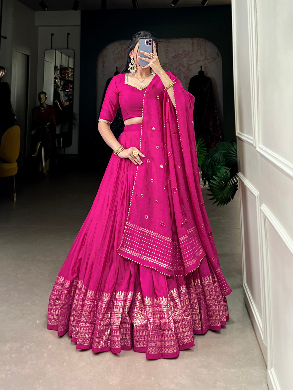 Blush pink chanderi silk lehenga choli with zari weaving matching dupatta
