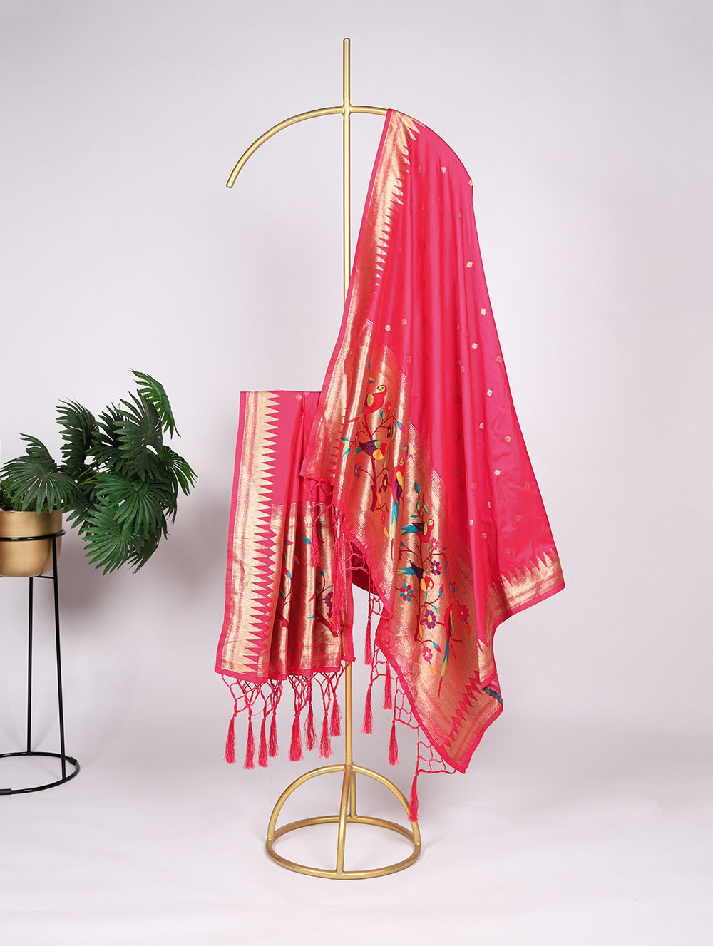 Pink Color Zari Weaving Work Jacquard Paithani Dupatta