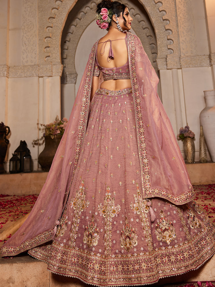 Pink colour Tissue Sequinse embroidery Semi-Stitched Lehenga choli & Dupatta