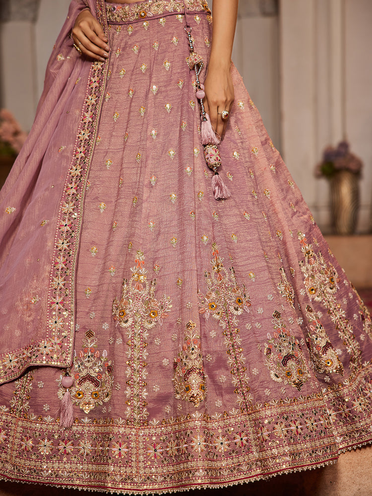 Pink colour Tissue Sequinse embroidery Semi-Stitched Lehenga choli & Dupatta