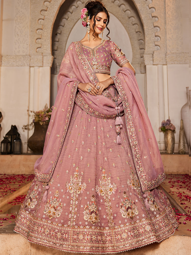 Pink colour Tissue Sequinse embroidery Semi-Stitched Lehenga choli & Dupatta