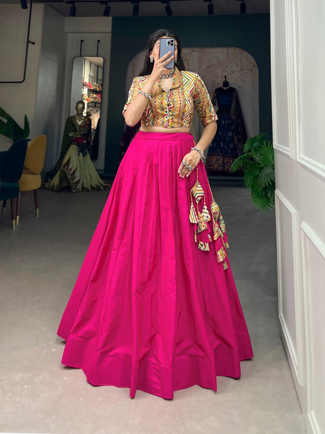 Pink Cotton Lehenga Co-ord Set with Adjustable Blouse
