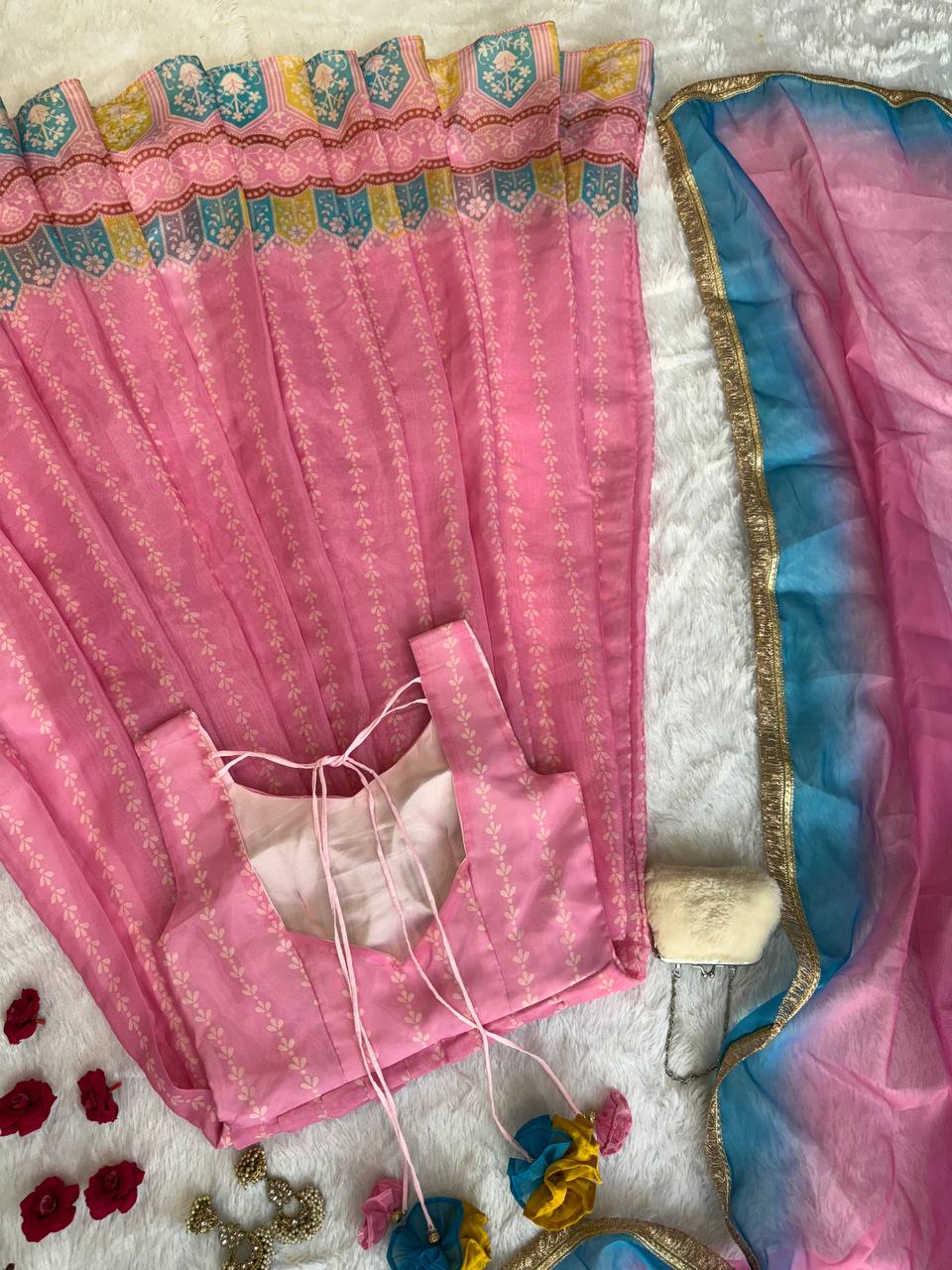 Pink Designer Digital Printed Organza Anarkali Gown with Dupatta