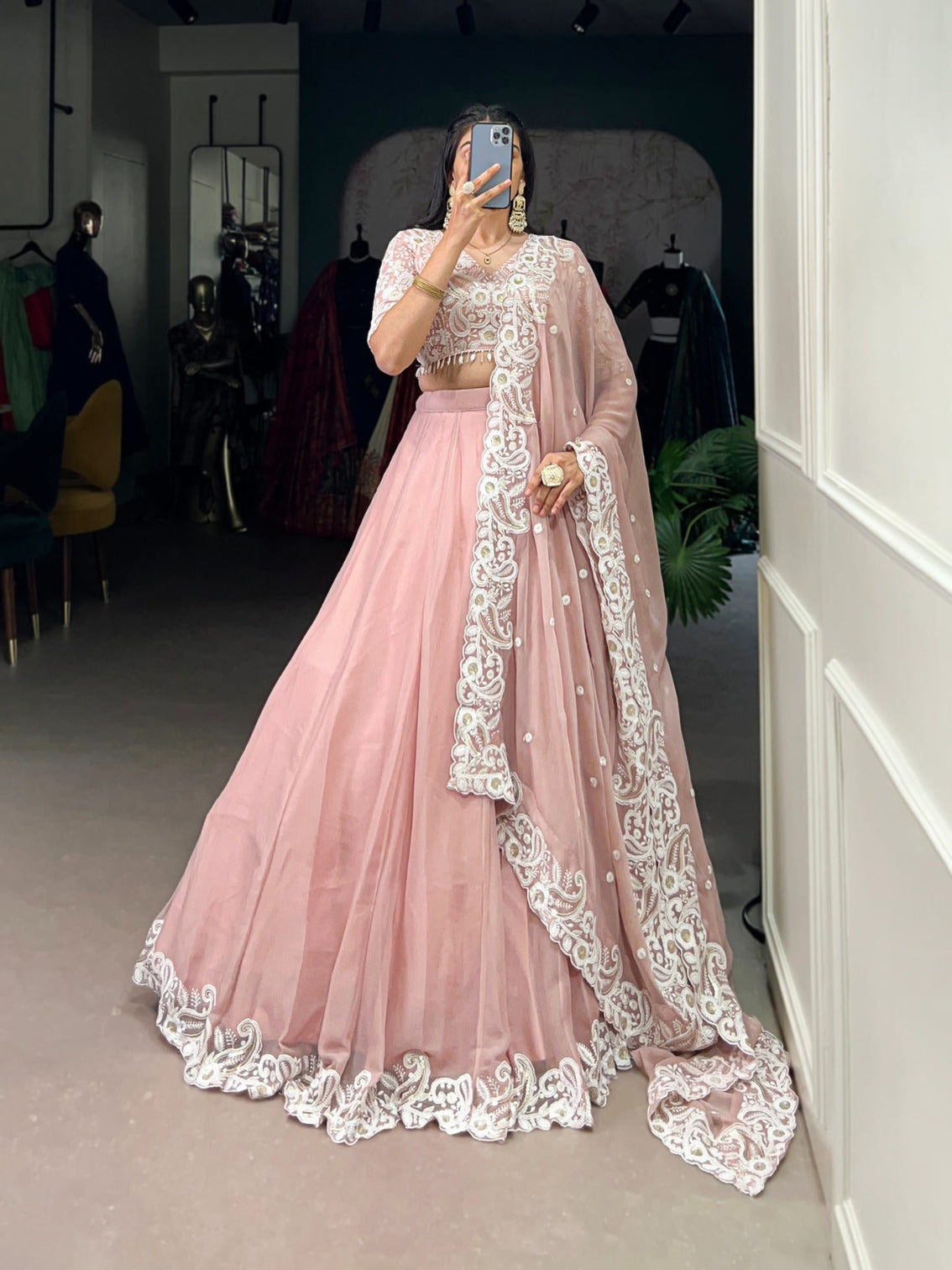 Pink Designer Embellished Lehenga Set in Vichitra Silk, Weone Silk, Star Georgette & New Crush