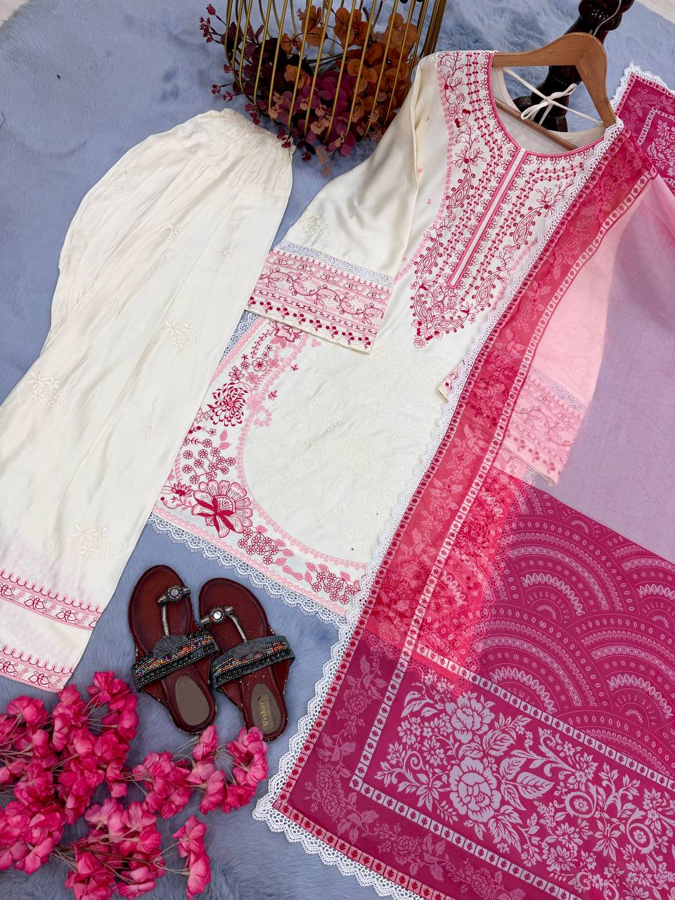 Pink Designer Farshi Palazzo Suit