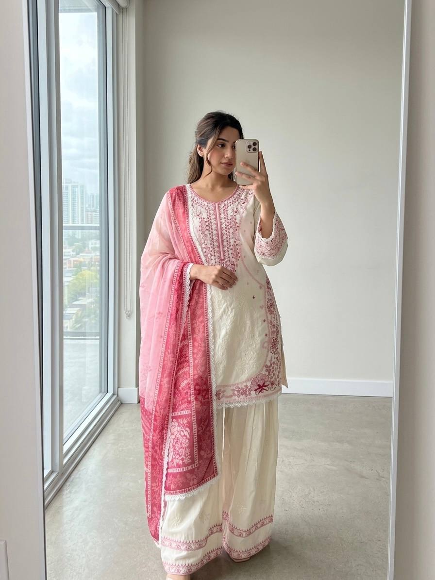 Pink Designer Farshi Palazzo Suit