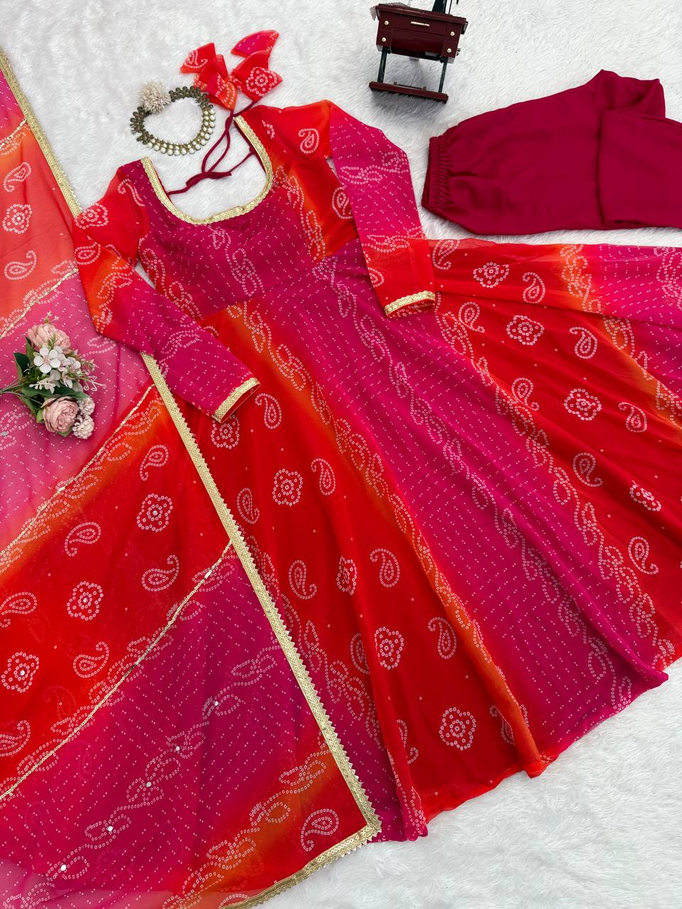 Pink Designer Faux Georgette Digital Print Anarkali Set with Dupatta