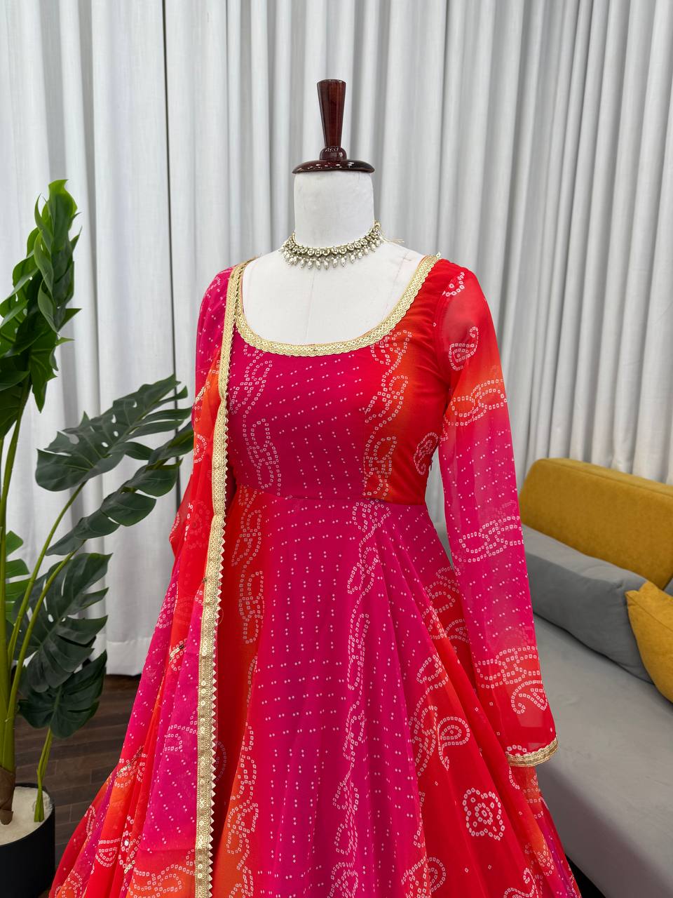 Pink Designer Faux Georgette Digital Print Anarkali Set with Dupatta