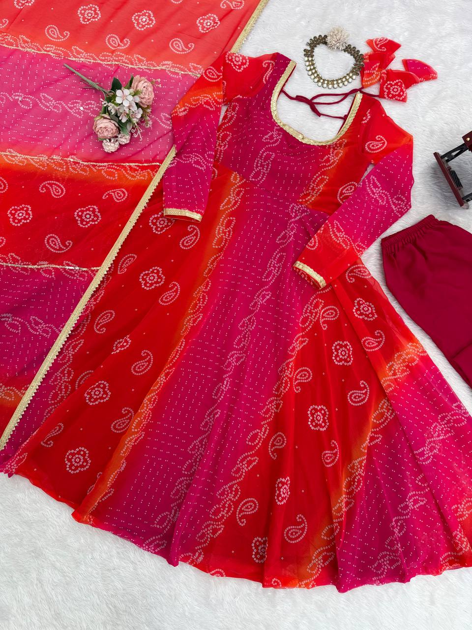 Pink Designer Faux Georgette Digital Print Anarkali Set with Dupatta