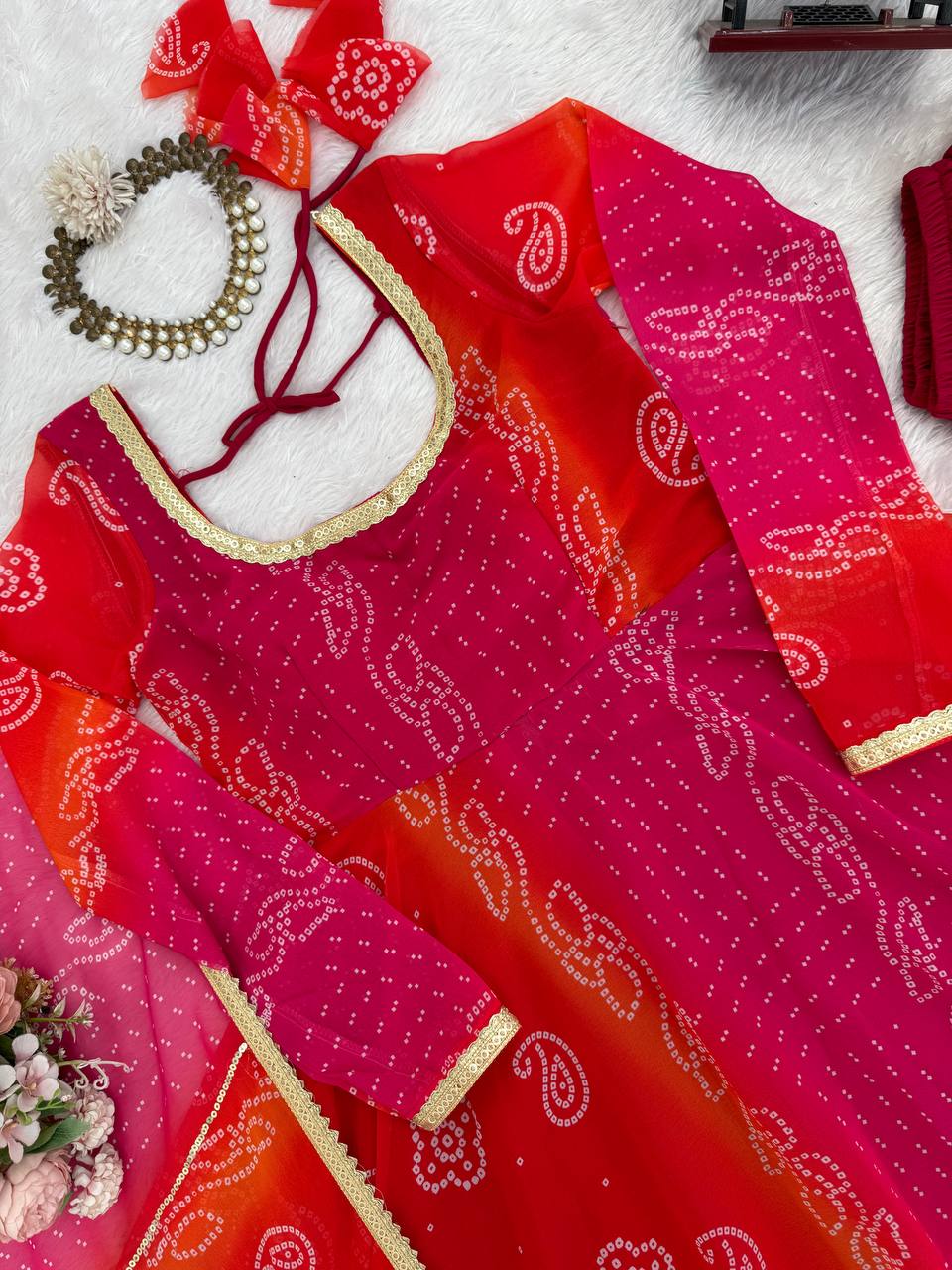 Pink Designer Faux Georgette Digital Print Anarkali Set with Dupatta