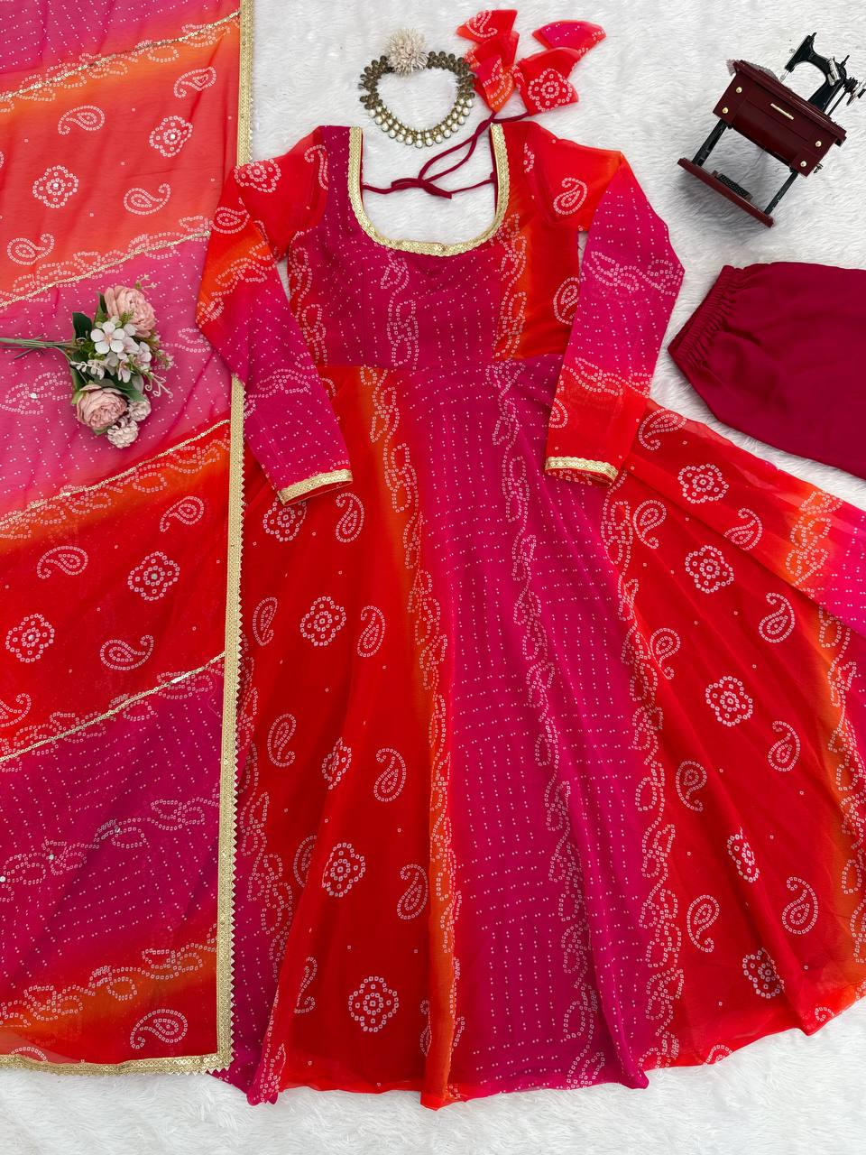 Pink Designer Faux Georgette Digital Print Anarkali Set with Dupatta