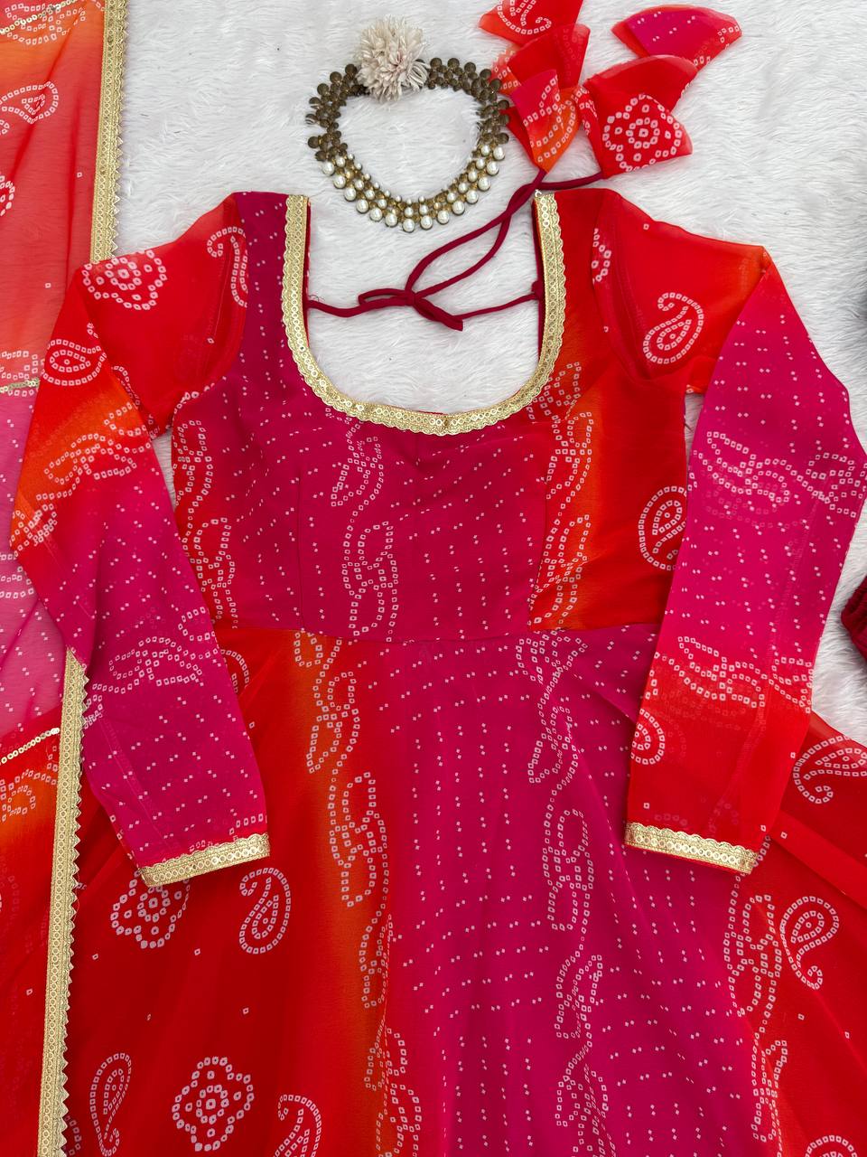 Pink Designer Faux Georgette Digital Print Anarkali Set with Dupatta
