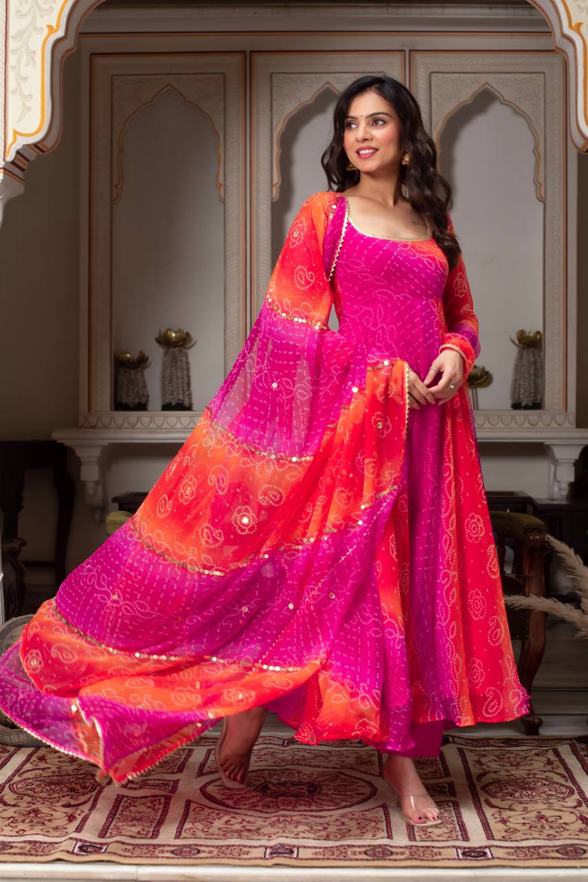 Pink Designer Faux Georgette Digital Print Anarkali Set with Dupatta