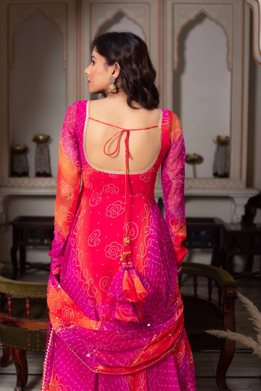 Pink Designer Faux Georgette Digital Print Anarkali Set with Dupatta