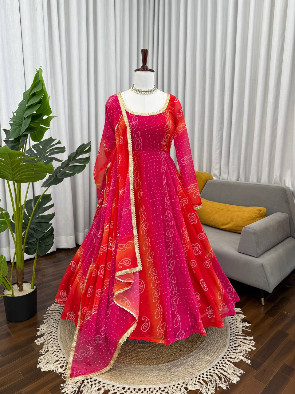 Pink Designer Faux Georgette Digital Print Anarkali Set with Dupatta
