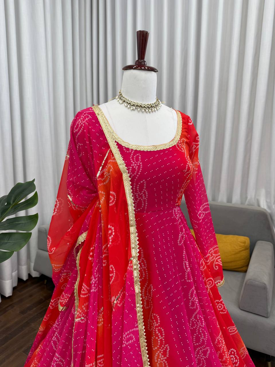 Pink Designer Faux Georgette Digital Print Anarkali Set with Dupatta