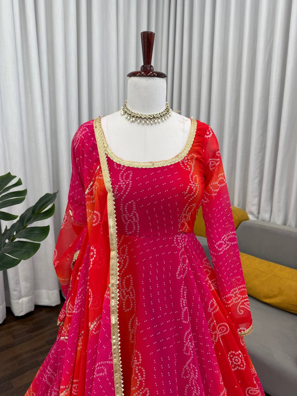Pink Designer Faux Georgette Digital Print Anarkali Set with Dupatta