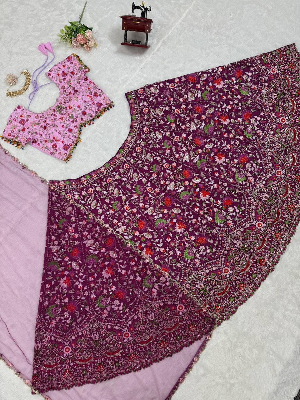 Pink Designer Faux Georgette Semi-Stitched Lehenga Choli Set with Sequin Embroidery & Fancy Latkan Work