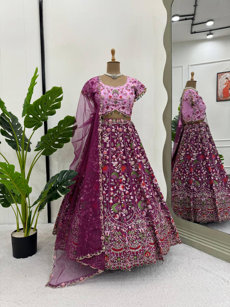 Pink Designer Faux Georgette Semi-Stitched Lehenga Choli Set with Sequin Embroidery & Fancy Latkan Work