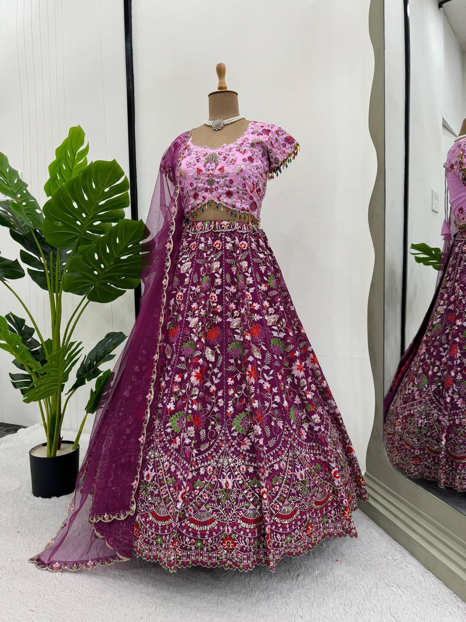 Pink Designer Faux Georgette Semi-Stitched Lehenga Choli Set with Sequin Embroidery & Fancy Latkan Work