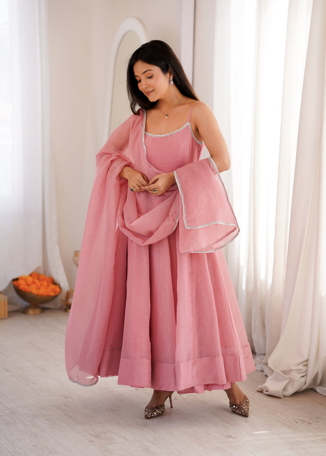 Pink Designer Flared Anarkali Suit