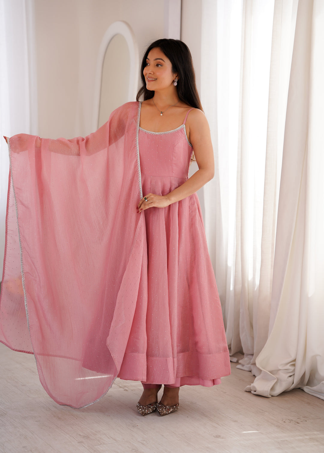 Pink Designer Flared Anarkali Suit