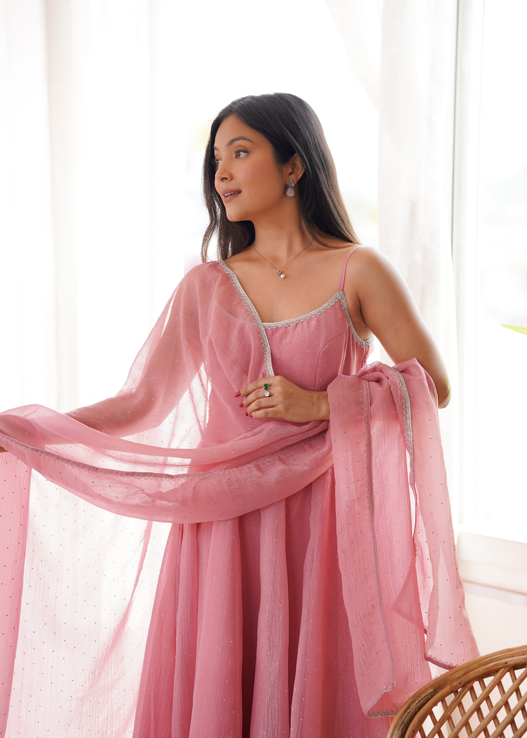 Pink Designer Flared Anarkali Suit
