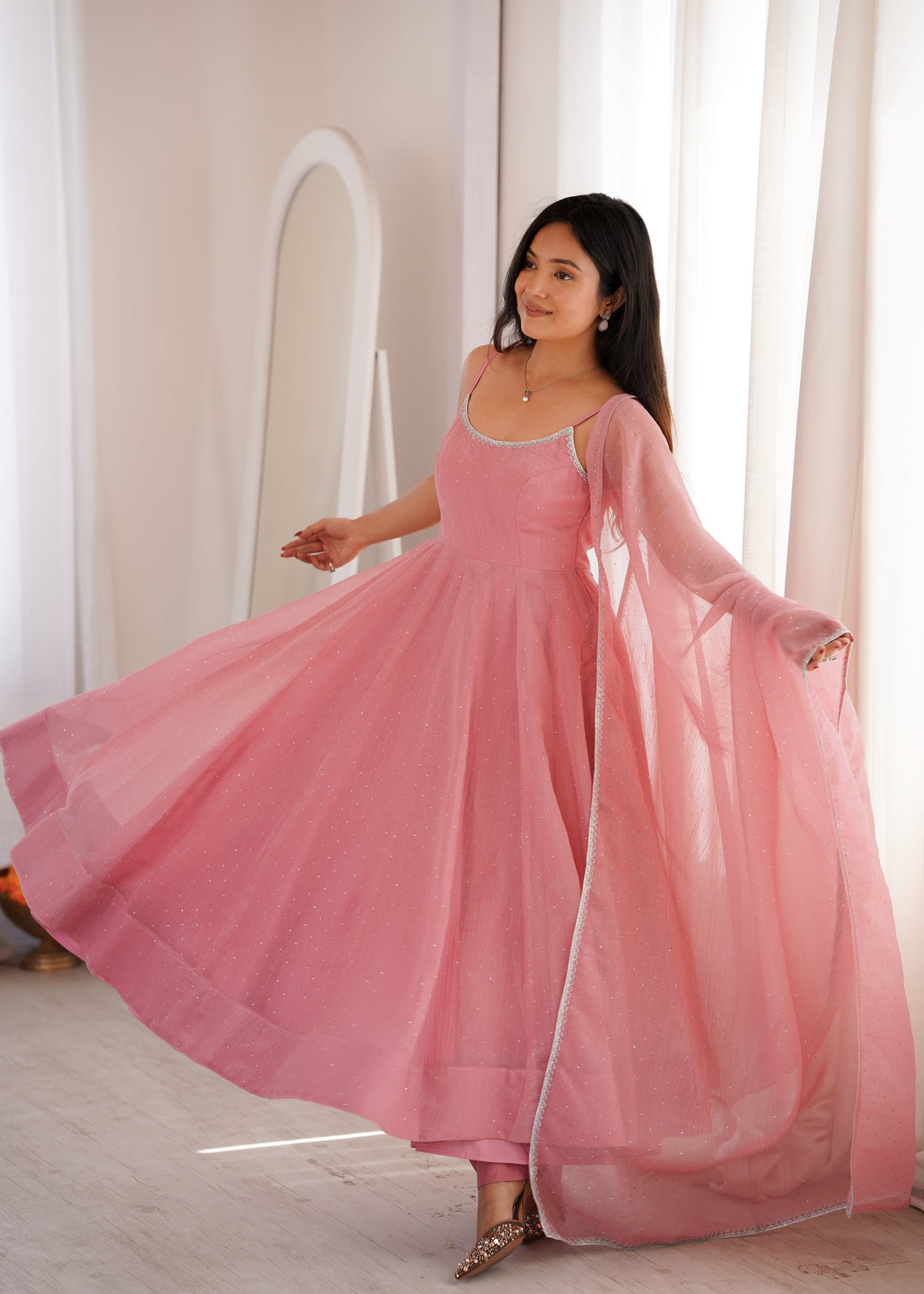 Pink Designer Flared Anarkali Suit